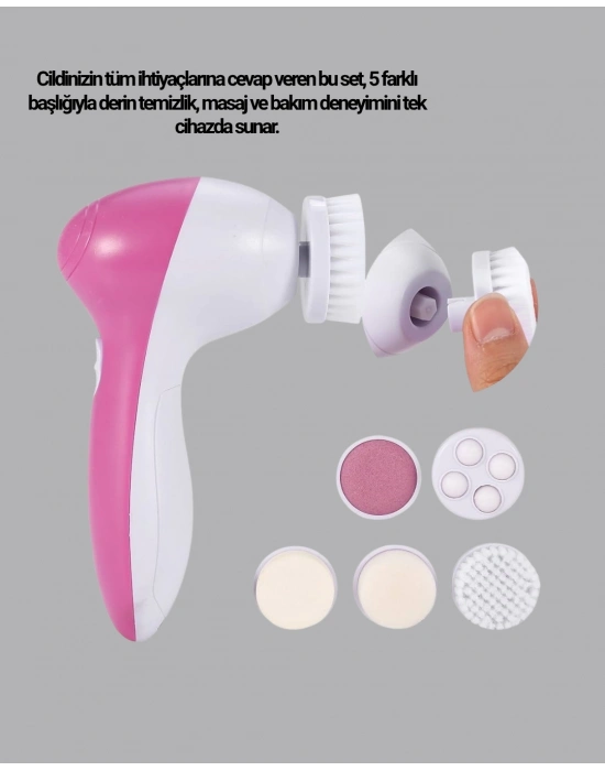 ® 5’i 1 Arada Yüz Temizleme Cihazı – Masaj, Fırça, Peeling ve Krem Uygulama Aparatlı
