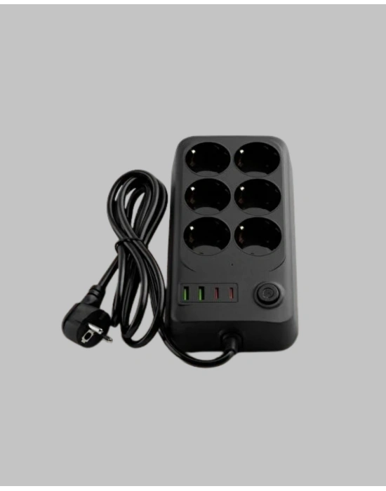 ® 6 Prizli Çoklu Uzatma Kablosu USB Type-C Hızlı Şarj Termal Koruma