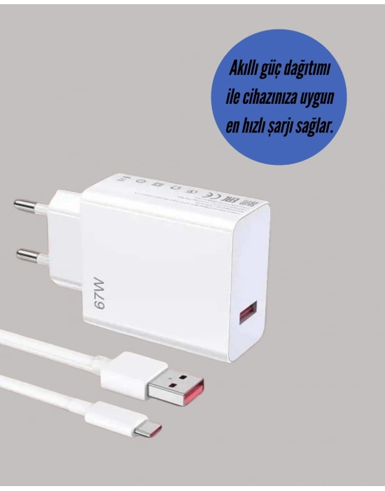 ® 67W Hızlı Şarj Adaptörü ve Veri Aktarım Özellikli Type-C Kablo Seti