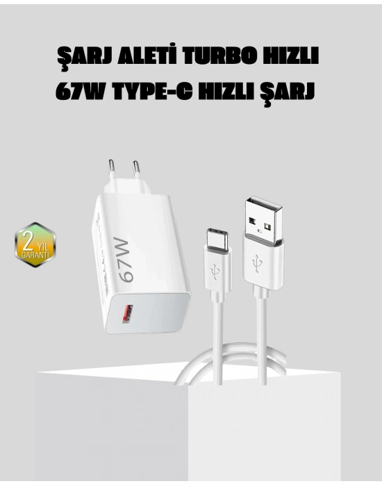 ® 67W Süper Hızlı Şarj Adaptörü ve Kablo Seti – Güvenli, Kompakt ve Ergonomik Tasarım
