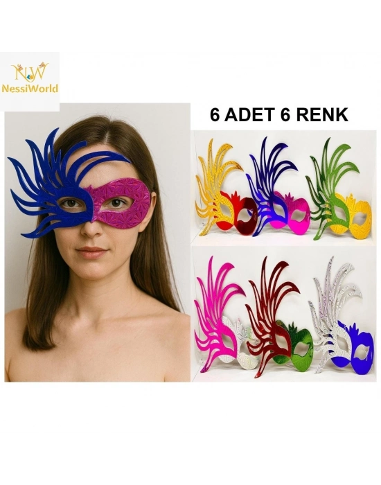 6’lı Çift Renkli Venedik Karton Parti Maskesi Seti