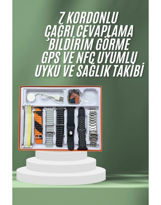 ® 7 Kordonlu Akıllı Saat Plastik Kordon Hasır Kordon Çelik Kordon