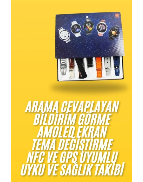 ® 7 Kordonlu Akıllı Saat Siyah Kasa Dokunmatik Ekran Uyku ve Sağlık Takibi