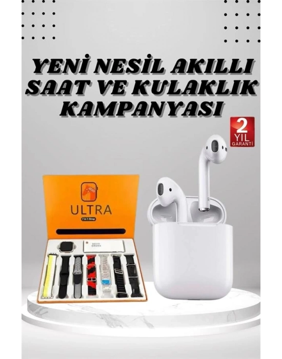 ® 7 Kordonlu Akıllı Saat Ve 2.Nesil Kulaklık Yüksek Ses Kaliteli Uzun Pil Ömrü