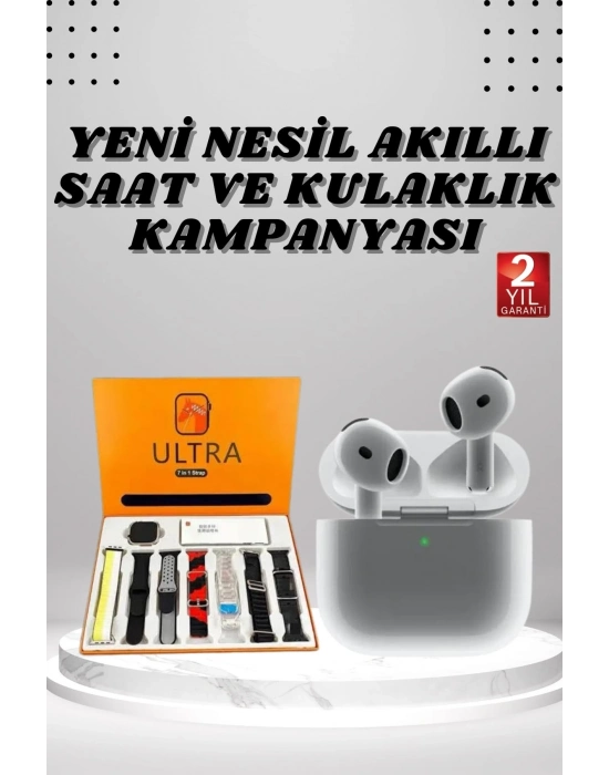 ® 7 Kordonlu Akıllı Saat Ve 3.Nesil Kulaklık Dokunmatik Ekran Sesli Görüşme Yapabilen
