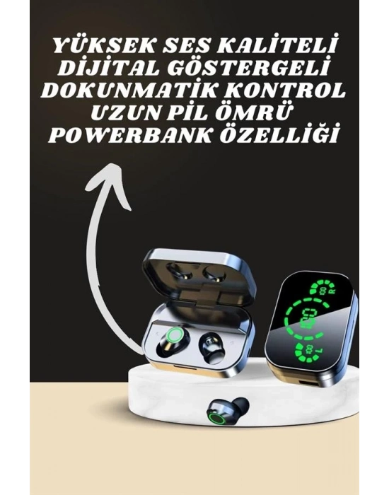 ® 7 Kordonlu Akıllı Saat Ve Aynalı Bluetooth Kulaklık Powerbank Dijital Göstergeli