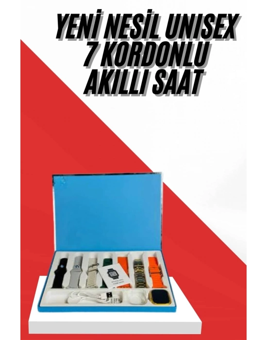 ® 7 Kordonlu Unisex Akıllı Saat Çoklu Kordon Seçeneği Amoled Ekran