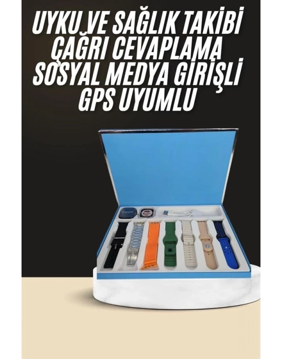 ® 7 Kordonlu Unisex Akıllı Saat Çoklu Kordon Seçeneği Amoled Ekran