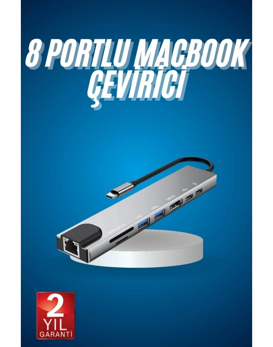 ® 8 Port Çoklayıcı Macbook Ile Uyumlu Çoğaltıcı Type-C dönüştürücü TF SD kart