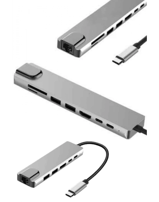 ® 8 Portlu Macbook Çevirici Type C Hub  SD TF USB Çoğaltıcı Ethernet