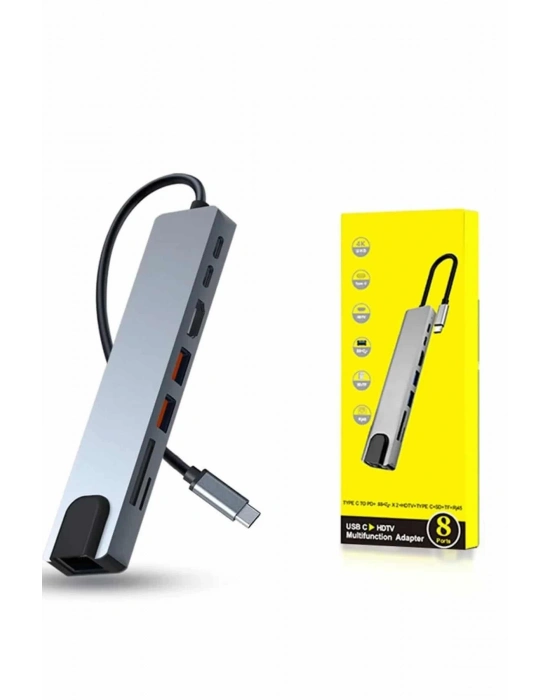 ® 8 Portlu Macbook Çevirici Type C Hub  SD TF USB Çoğaltıcı Ethernet