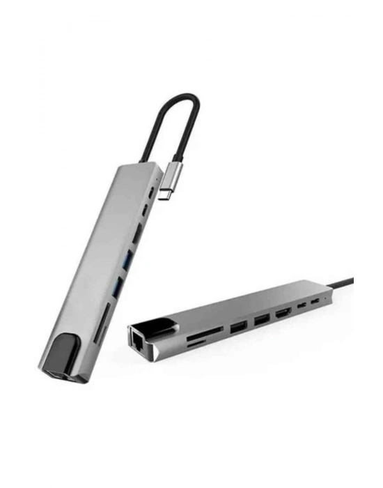 ® 8 Portlu Macbook Çevirici Type C Hub  SD TF USB Çoğaltıcı Ethernet