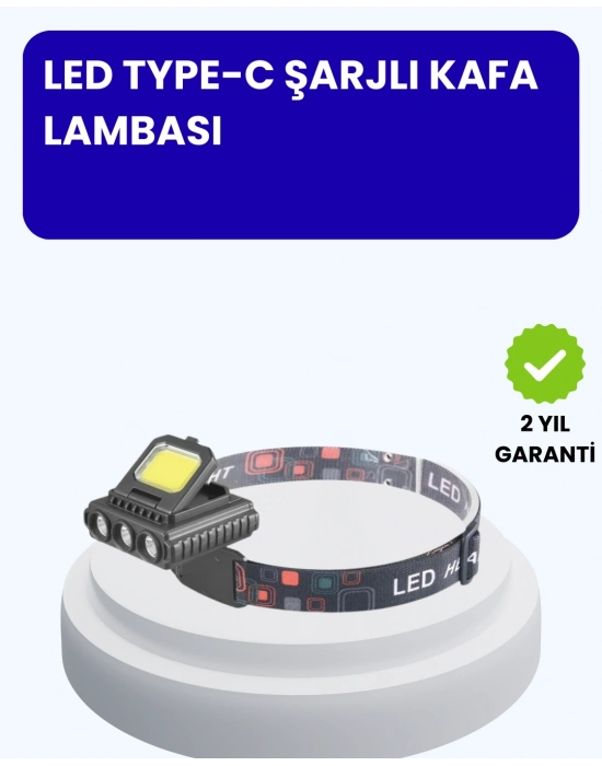 800 Lumen LED Kafa Lambası COB ve XPE Led Type C Şarjlı Ayarlanabilir