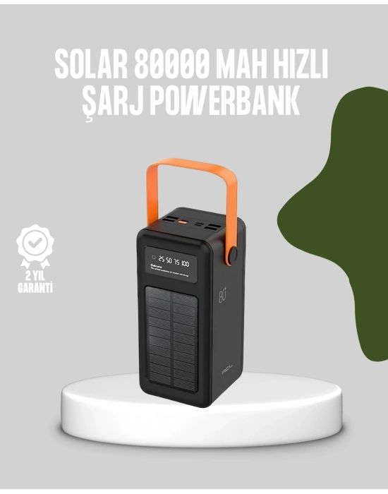 ® 80000 mAh Solar Powerbank Göstergeli Fenerli Hızlı Şarj Taşınabilir Şarj Cihazı