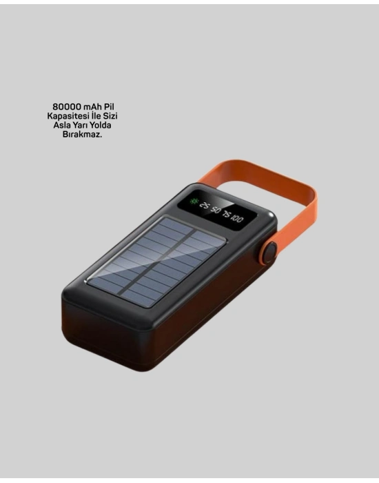 ® 80000 mAh Solar Powerbank Göstergeli Fenerli Hızlı Şarj Taşınabilir Şarj Cihazı