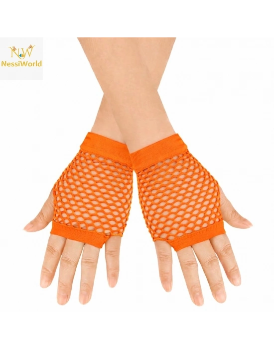 80’ler 90’lar Retro Neon Turuncu File Parmaksız Kısa Eldiven 11 cm
