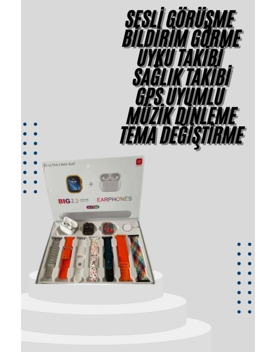 ® 9 Ultra Akıllı Saat 49mm 2inç Ekran 7 Kordonlu ve Bluetooth Kulaklık