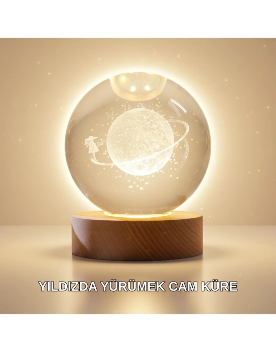 ® Ahşap Standlı Sarı Işıklı Dekoratif Küre Kız Figürü Tasarım