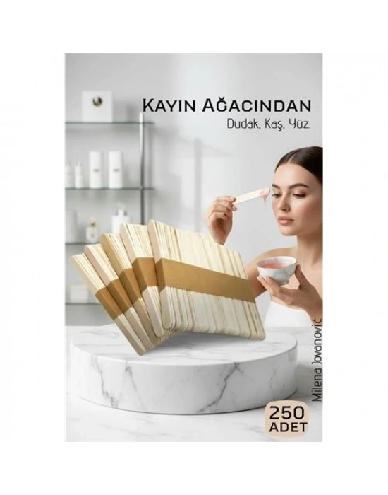® Ahşap Yüz ve Kaş Ağda Spatulası 250 Adet - Ultra Pürüzsüz Profesyonel Makyaj ve Maske Çubuğu 719424