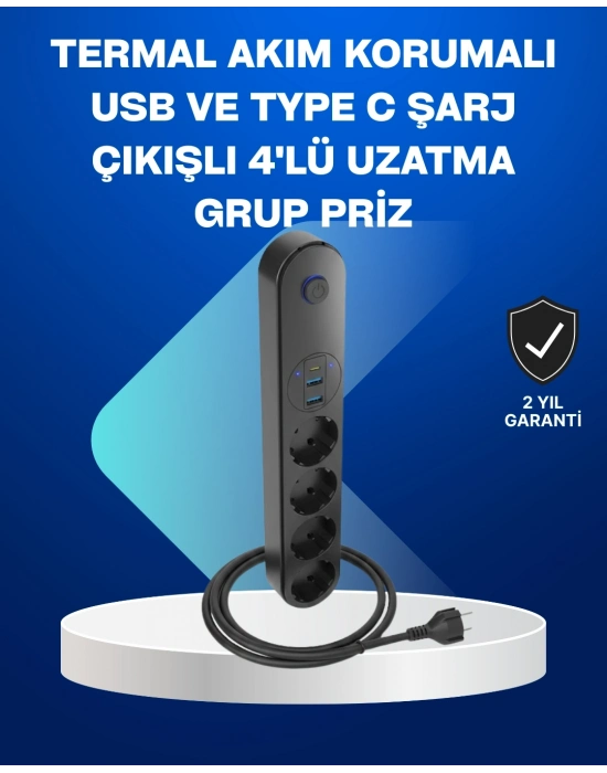 ® Akıllı Akım Dengelemeli 4’lü Çoklu Priz Type-C ve USB Çıkışlı