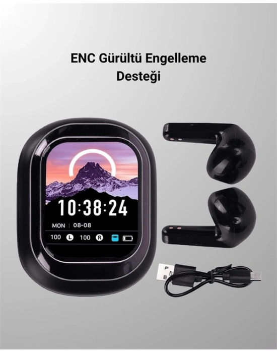 ® Akıllı Ekranlı Bluetooth 5.4 Kablosuz Kulaklık – Dokunmatik ve Şarj Kutulu