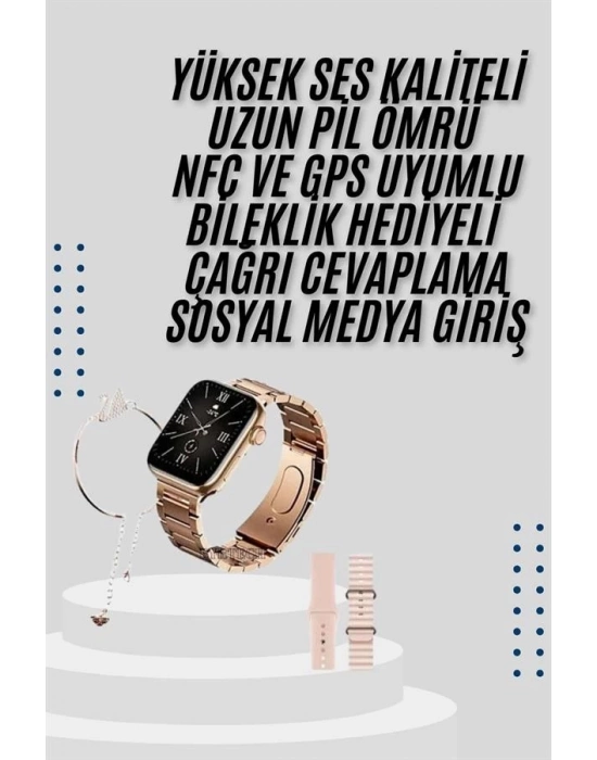 ® Akıllı Saat 3 Kordonlu Ve Aksesuarlı Bayanlar Için Şık Rose renk