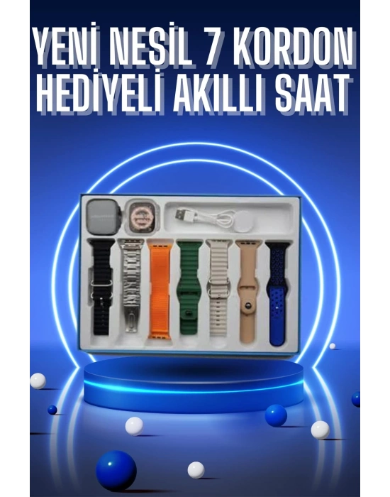 ® Akıllı Saat 7 Kordon Hediyeli Takvim Alarm Nabız Ölçer Bildirim Görme Sesli Görüşme