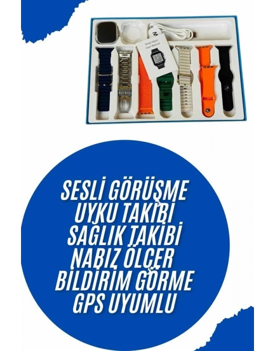 ® Akıllı Saat 7 Kordon Hediyeli Takvim Alarm Nabız Ölçer Bildirim Görme Sesli Görüşme