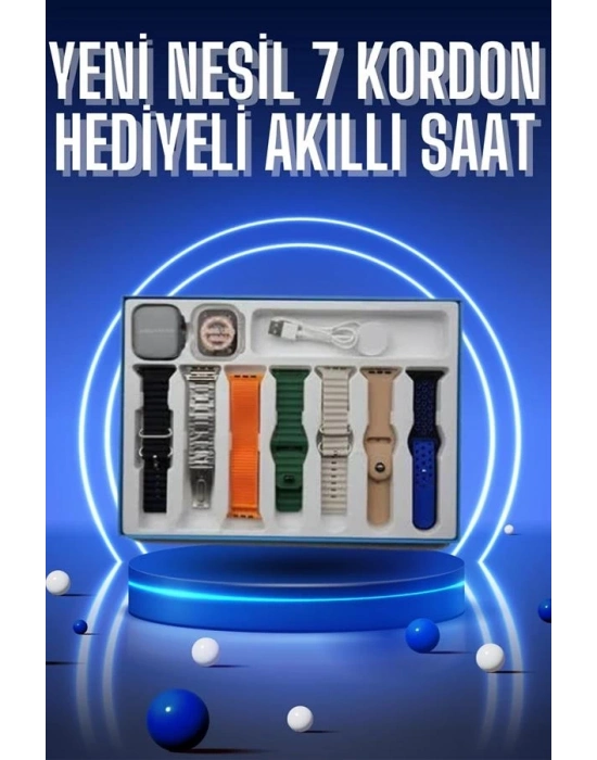 ® Akıllı Saat 7 Kordon Hediyeli Takvim Alarm Nabız Ölçer Bildirim Görme Sesli Görüşme