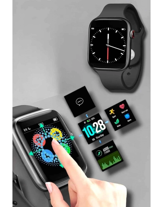 ® Akıllı Saat Adım Sayar, Kalp Atışı İzleme Dokunmatik Bluetooth Bağlantılı