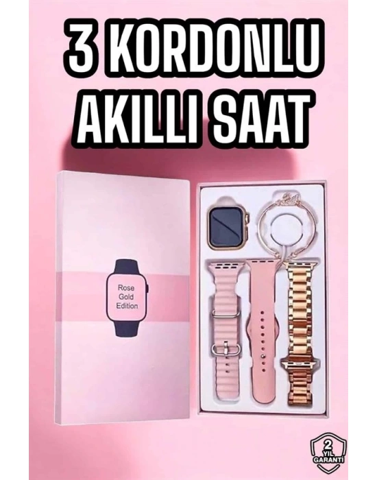 ® Akıllı Saat Amoled Ekran 3 Kordonlu Aksesuar Hediyeli Sesli Görüşme