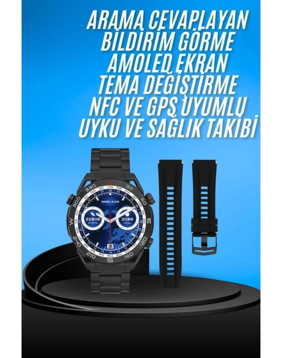 ® Akıllı Saat Çelik Kordonlu Amoled Ekran Android ve İOS Uyumlu Çağrı Cevaplayabilen