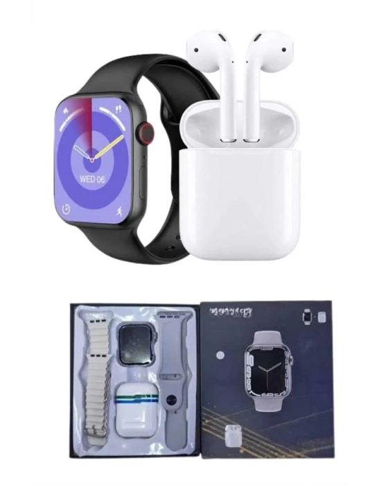 ® Akıllı Saat Gümüş Kasa Bluetooth Kulaklık Hediyeli Çok Fonksiyonlu İkili Set