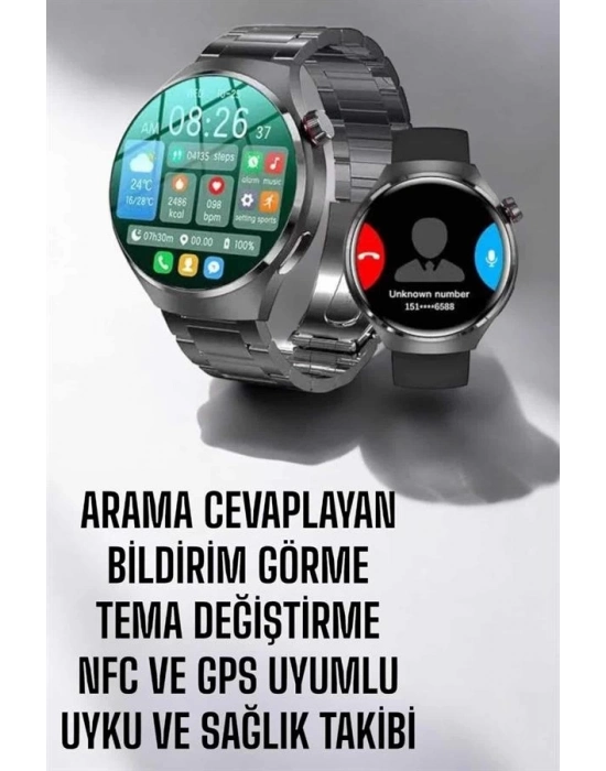 ® Akıllı Saat Metal Kordonlu GPS ve NFC Uyumlu Arama Cevaplayan
