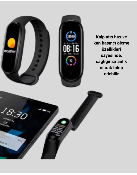 ® Akıllı Spor Bilekliği – Kalp Atış, Kan Basıncı, Uyku Takip ve Bildirim Özellikli