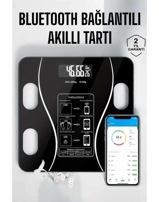 ® Akıllı Tartı Bluetooth Bağlantılı Yağ Ölçebilen Tartı Yeni Nesil