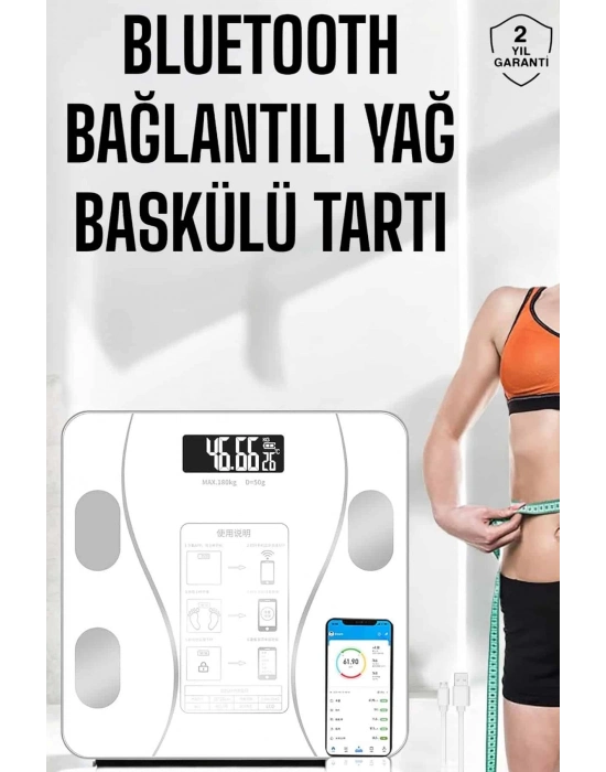 ® Akıllı Tartı Dijital Baskül Yağ Su Kas Vücut Kitle Kilo Ölçer Tartı