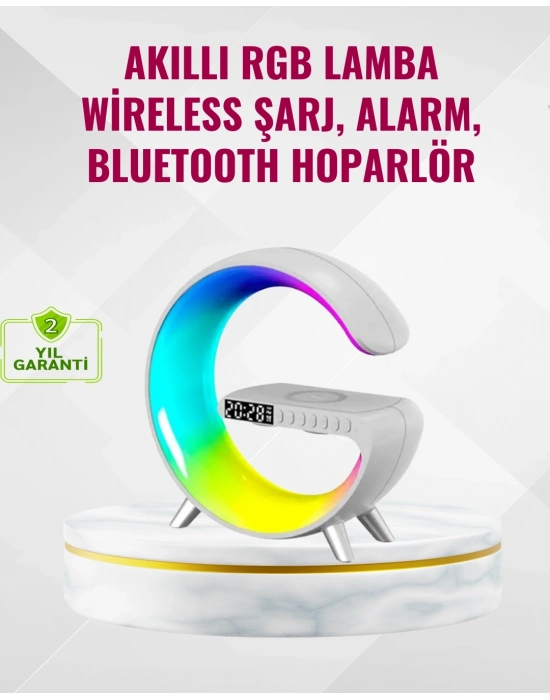® Akıllı Uyku Lambası Gündoğumu Alarmı Kablosuz Şarj ve Müzik Çalar