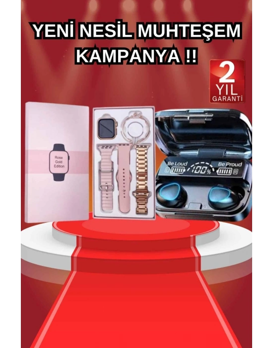 ® Aksesuar Hediyeli Akıllı Saat ve Dijital Göstergeli Powerbankli Bluetooth Kulaklık