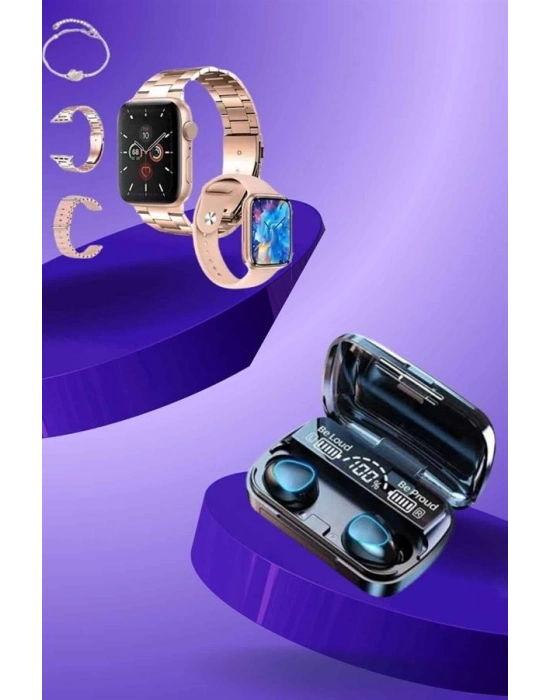 ® Aksesuar Hediyeli Akıllı Saat ve Dijital Göstergeli Powerbankli Bluetooth Kulaklık