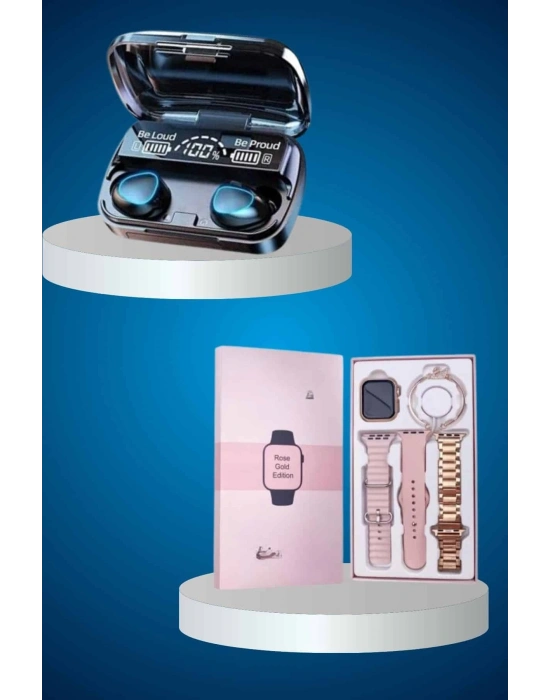 ® Aksesuar Hediyeli Akıllı Saat ve Dijital Göstergeli Powerbankli Bluetooth Kulaklık