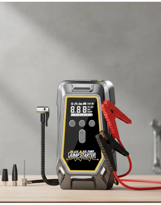 ® Akü Takviye Lastik Şişirme ve Powerbank Özellikli Çok Fonksiyonlu Cihaz