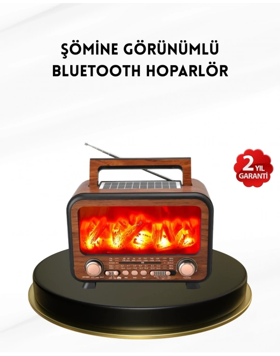 ® Alev Işığı Efektli Solar Bluetooth Hoparlör Radyo Destekli Taşınabilir Model