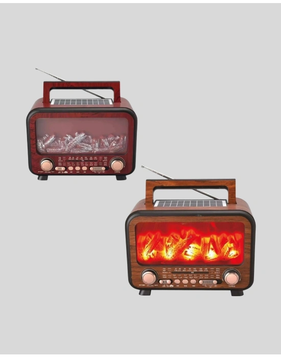 ® Alev Işığı Efektli Solar Bluetooth Hoparlör Radyo Destekli Taşınabilir Model