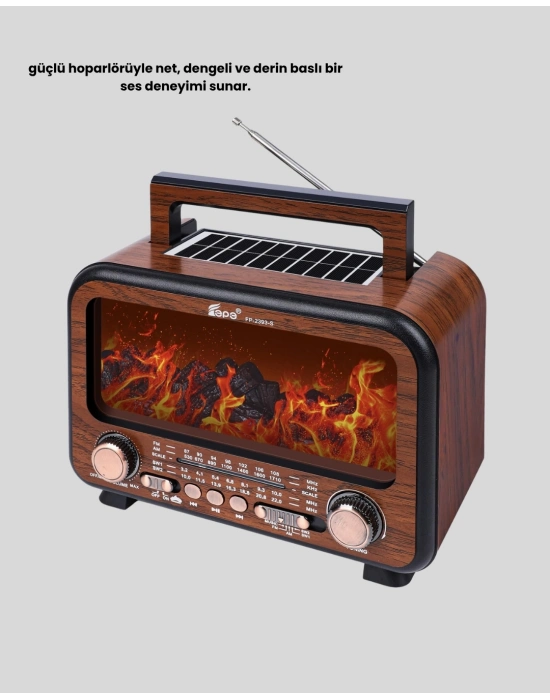 ® Alev Işığı Efektli Solar Bluetooth Hoparlör Radyo Destekli Taşınabilir Model