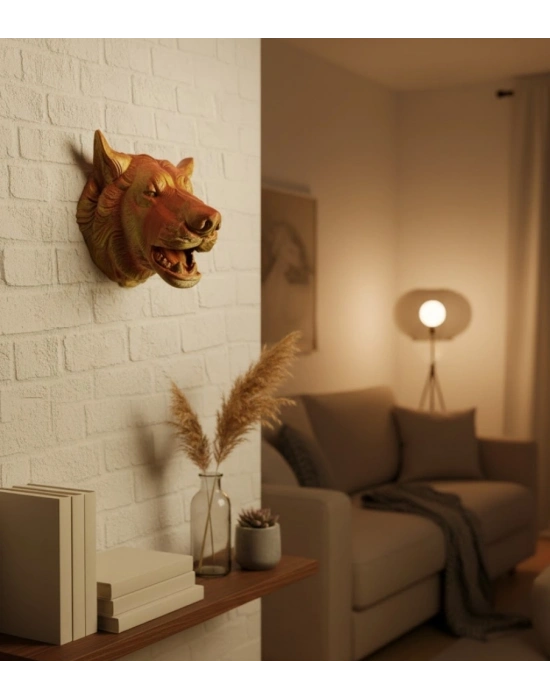 ® Altın Kaplama Görünümlü Kurt Duvar Süsü