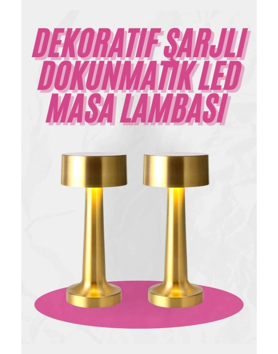 ® Altın Rengi Masa ve Gece Lambası Dokunmatik Şarjlı Masa Lambası