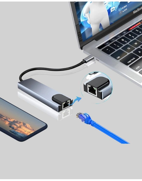 ® Alüminyum Kasalı MacBook USB-C Hub – 4K HDMI, USB 3.0, SD/TF Kart Girişi, PD Şarj Desteği