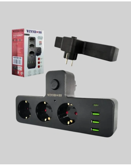 ® Anahtarlı Çoklu Priz 3 USB 1 Type-C Hızlı Şarj Destekli