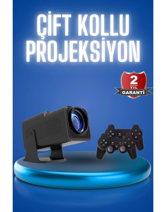 ® Android Projeksiyon Siyah Taşınabilir Sinema Projektörü 4k 1080p Ev Sineması Bluetooth